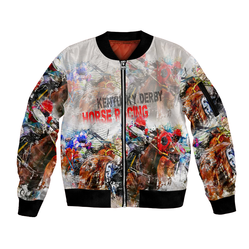 Horse Racing Sleeve Zip Bomber Jacket Art Style LT6 - Wonder Print Shop