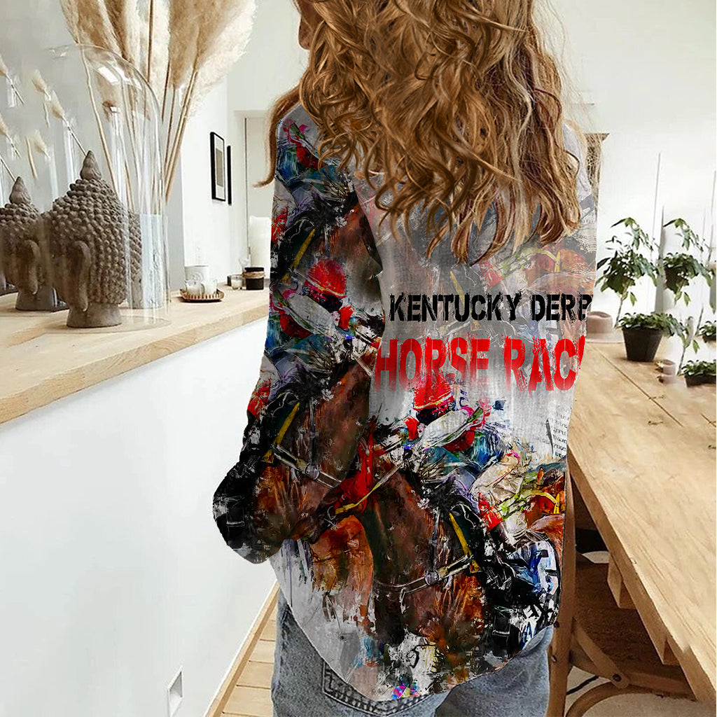 Horse Racing Women Casual Shirt Art Style LT6 - Wonder Print Shop