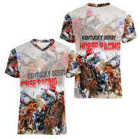 Horse Racing Women V Neck T Shirt Art Style LT6 - Wonder Print Shop