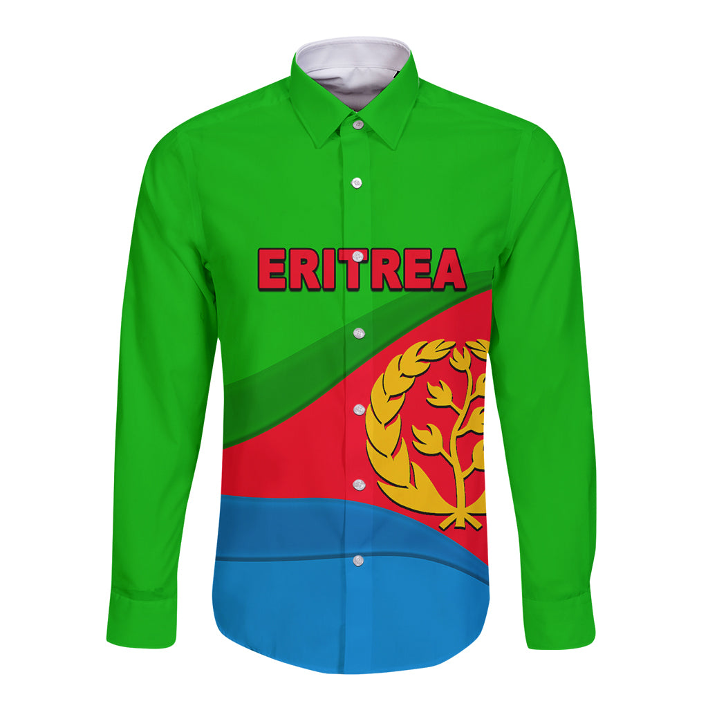 Eritrea Day Long Sleeve Button Shirt Simple Flag LT6 - Wonder Print Shop