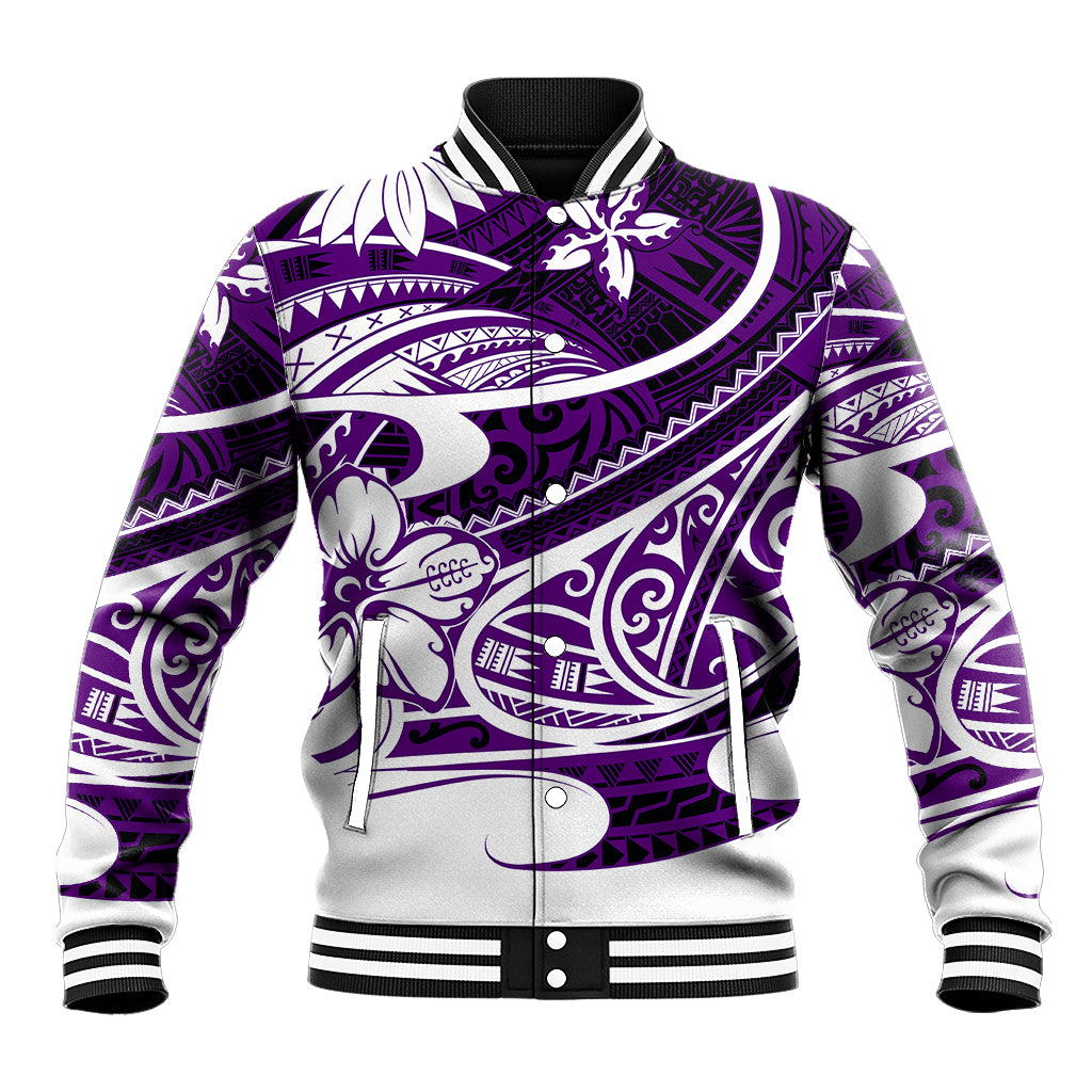 Polynesian Tribal Baseball Jacket Purple LT6 - Wonder Print Shop