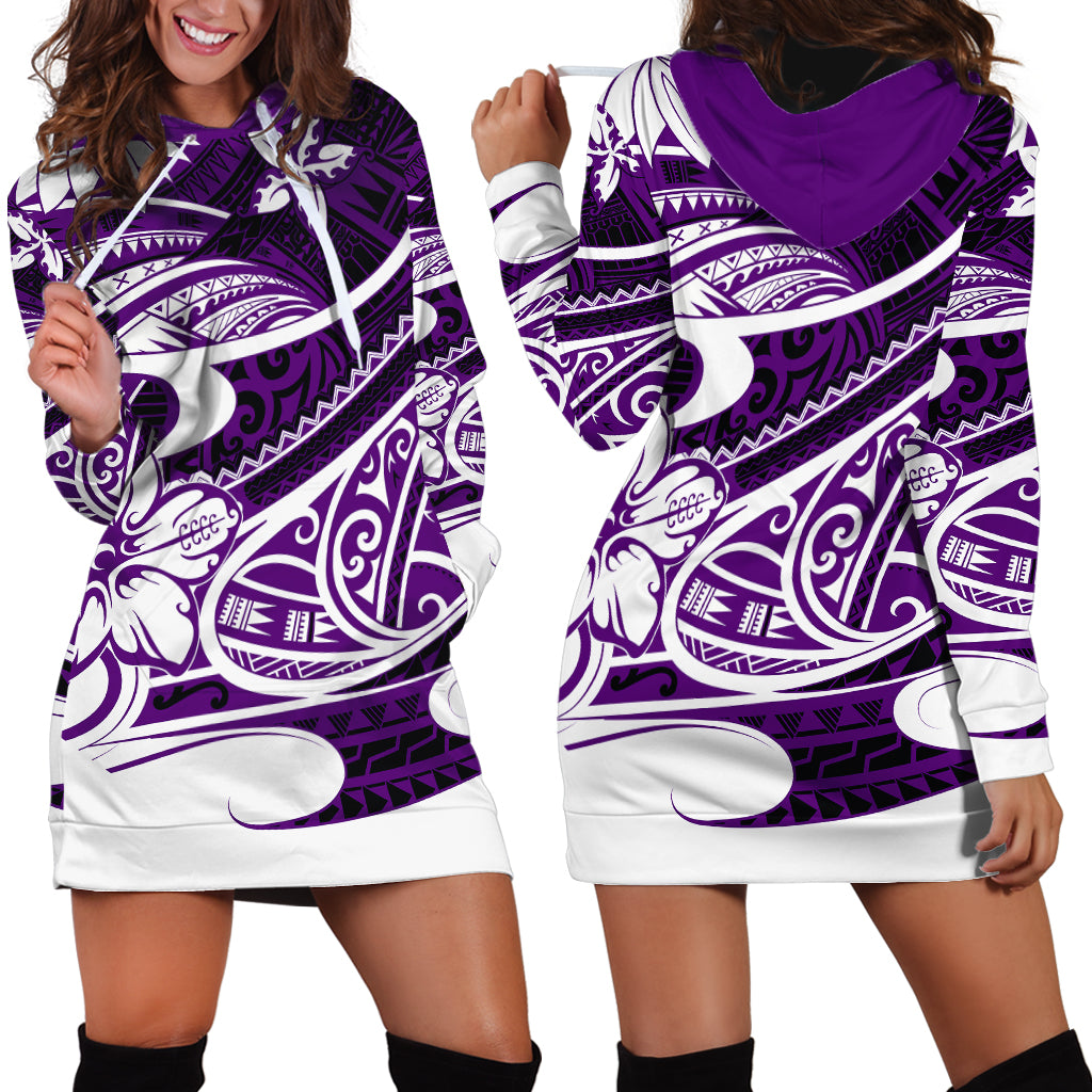 Polynesian Tribal Hoodie Dress Purple LT6 - Wonder Print Shop