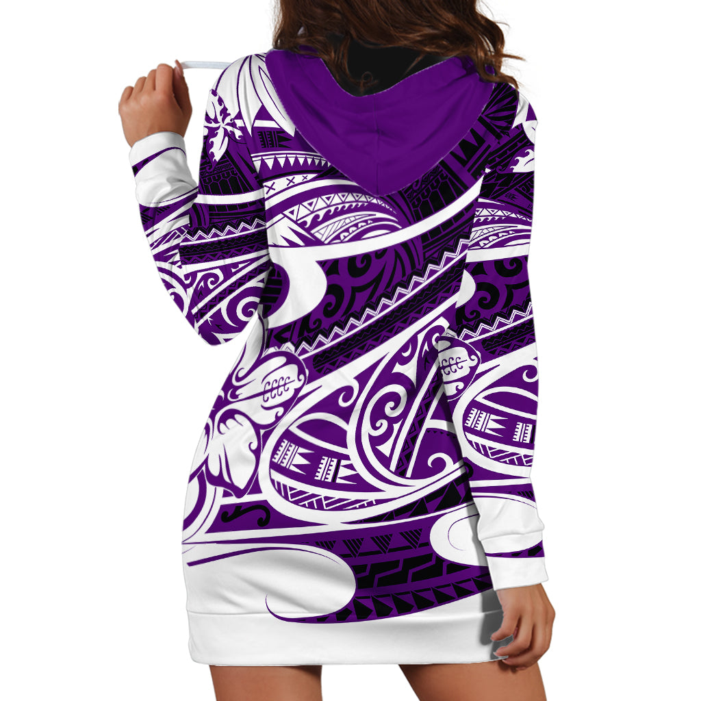 Polynesian Tribal Hoodie Dress Purple LT6 - Wonder Print Shop