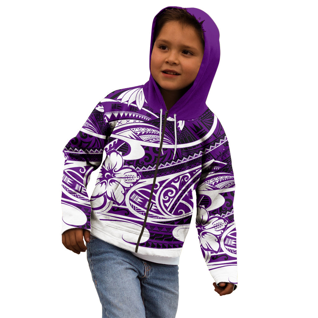 Polynesian Tribal Kid Hoodie Purple LT6 - Wonder Print Shop