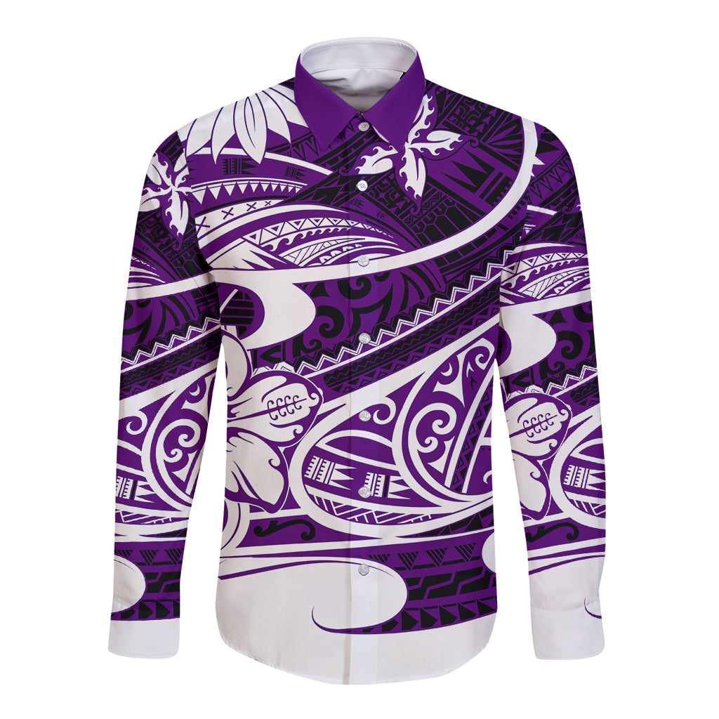 Polynesian Tribal Long Sleeve Button Shirt Purple LT6 - Wonder Print Shop