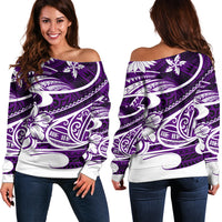 Polynesian Tribal Off Shoulder Sweater Purple LT6 - Wonder Print Shop
