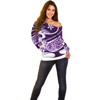 Polynesian Tribal Off Shoulder Sweater Purple LT6 - Wonder Print Shop