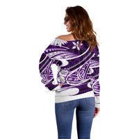 Polynesian Tribal Off Shoulder Sweater Purple LT6 - Wonder Print Shop