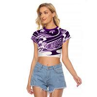 Polynesian Tribal Raglan Cropped T Shirt Purple LT6 - Wonder Print Shop
