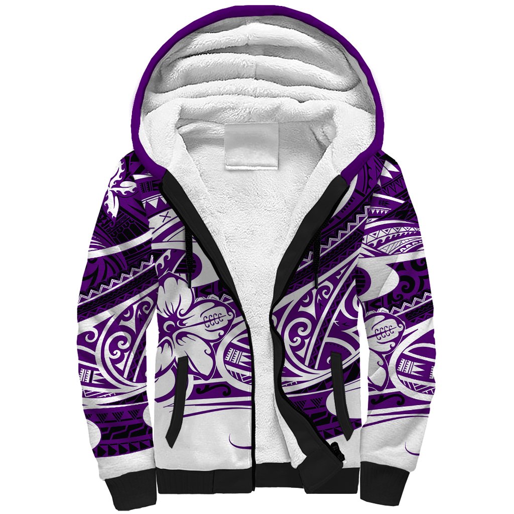 Polynesian Tribal Sherpa Hoodie Purple LT6 - Wonder Print Shop