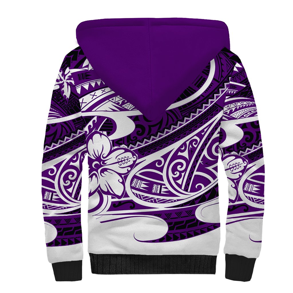 Polynesian Tribal Sherpa Hoodie Purple LT6 - Wonder Print Shop