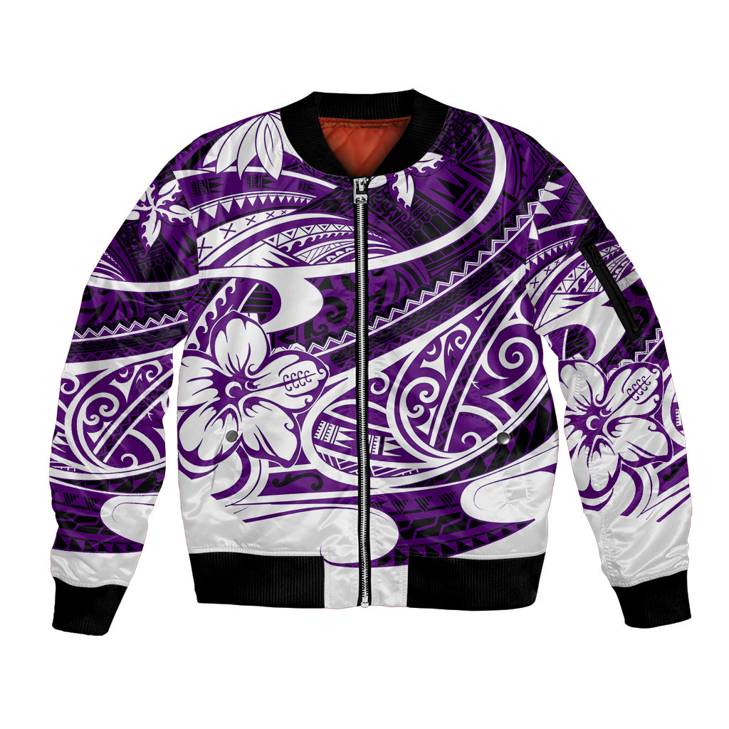 Polynesian Tribal Sleeve Zip Bomber Jacket Purple LT6 - Wonder Print Shop