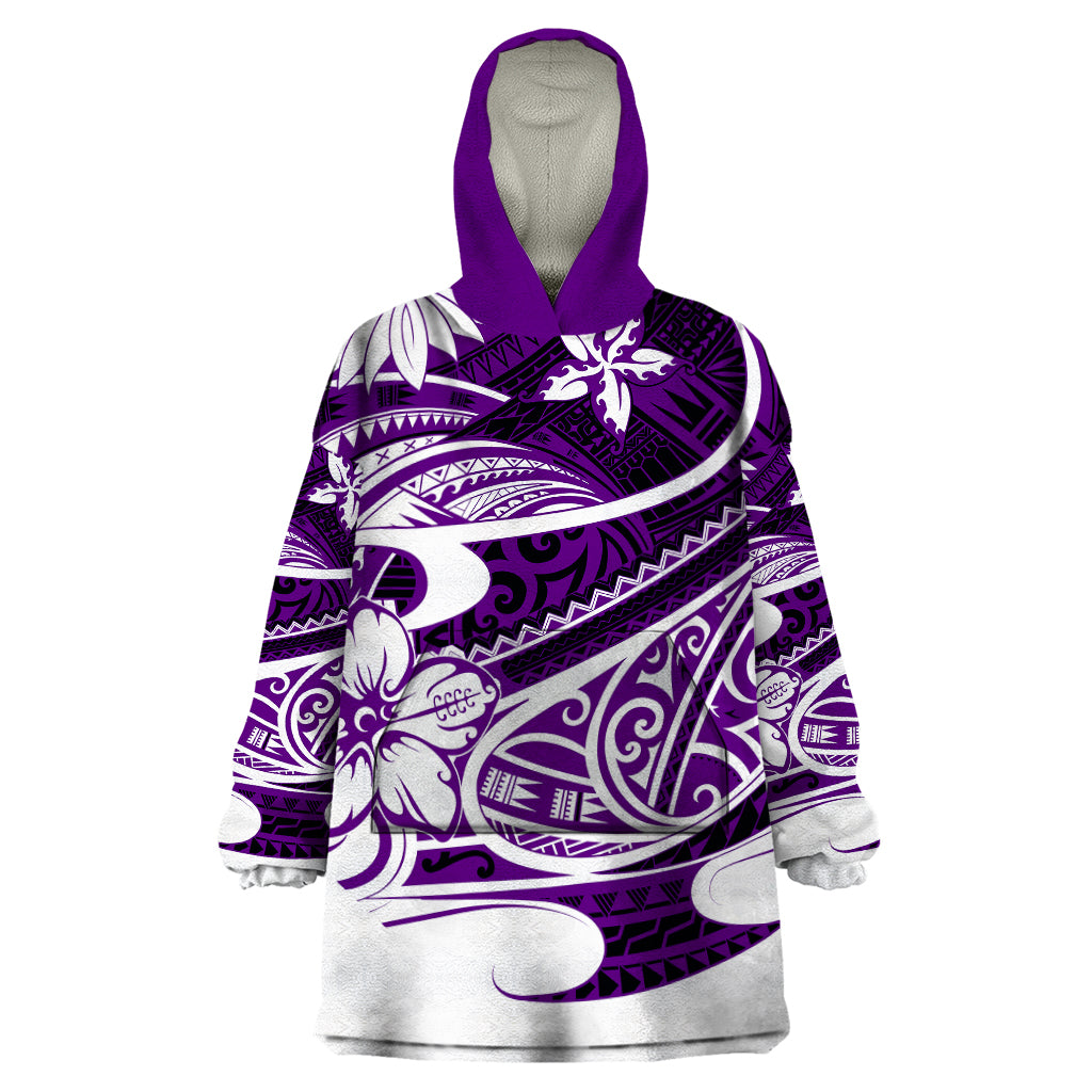 Polynesian Tribal Wearable Blanket Hoodie Purple LT6 - Wonder Print Shop