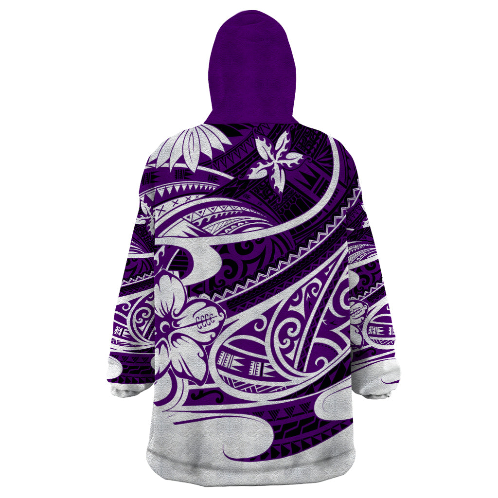 Polynesian Tribal Wearable Blanket Hoodie Purple LT6 - Wonder Print Shop