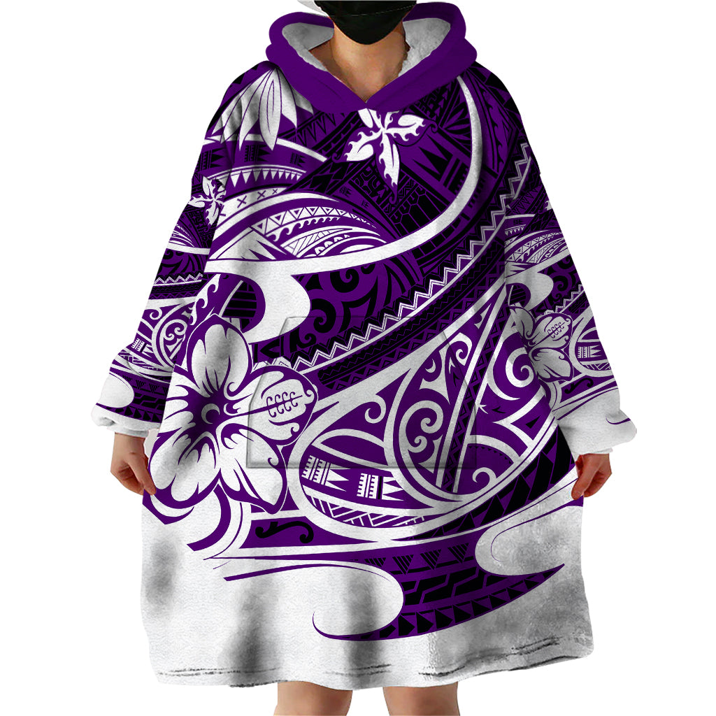 Polynesian Tribal Wearable Blanket Hoodie Purple LT6 - Wonder Print Shop