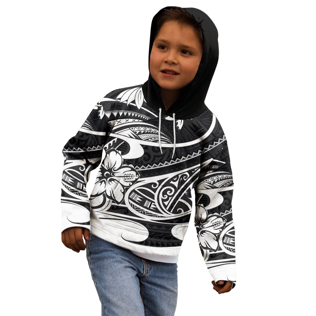 Polynesian Tribal Kid Hoodie Black LT6 - Wonder Print Shop