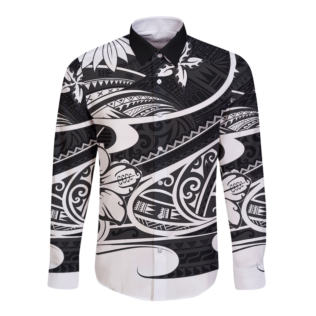 Polynesian Tribal Long Sleeve Button Shirt Black LT6 - Wonder Print Shop