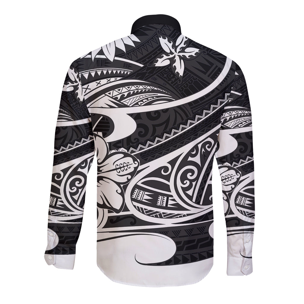 Polynesian Tribal Long Sleeve Button Shirt Black LT6 - Wonder Print Shop