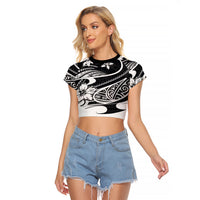 Polynesian Tribal Raglan Cropped T Shirt Black LT6 - Wonder Print Shop