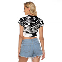Polynesian Tribal Raglan Cropped T Shirt Black LT6 - Wonder Print Shop