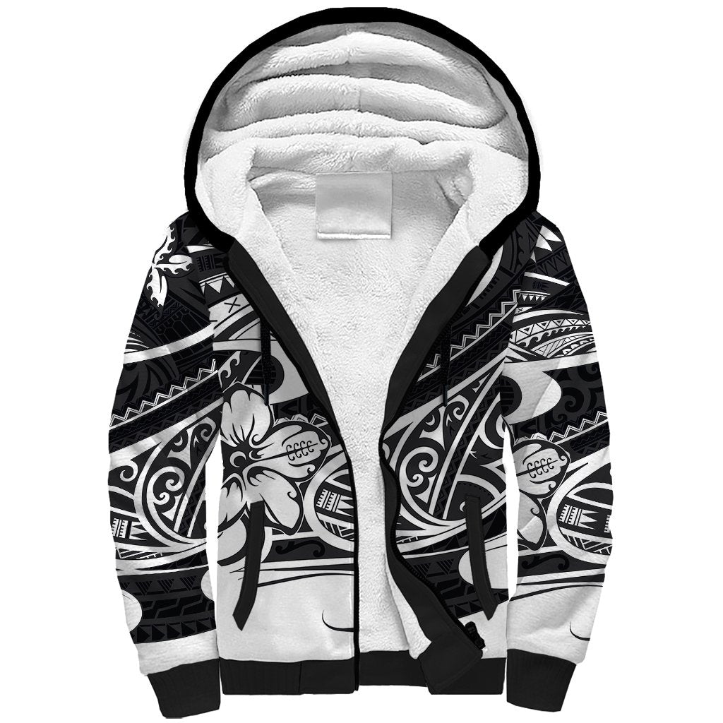 Polynesian Tribal Sherpa Hoodie Black LT6 - Wonder Print Shop