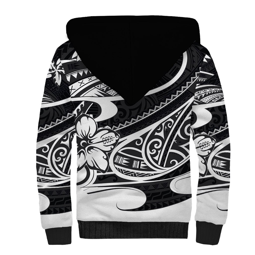 Polynesian Tribal Sherpa Hoodie Black LT6 - Wonder Print Shop