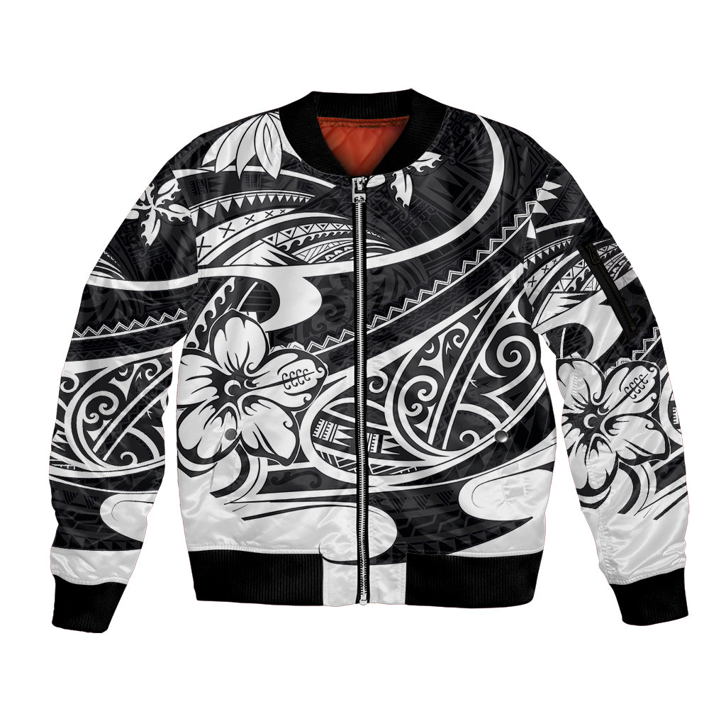 Polynesian Tribal Sleeve Zip Bomber Jacket Black LT6 - Wonder Print Shop