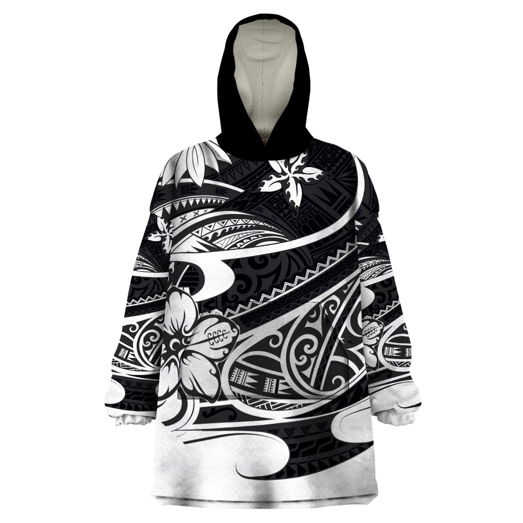 Polynesian Tribal Wearable Blanket Hoodie Black LT6 - Wonder Print Shop