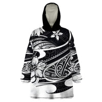 Polynesian Tribal Wearable Blanket Hoodie Black LT6 - Wonder Print Shop