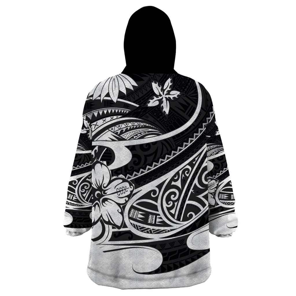 Polynesian Tribal Wearable Blanket Hoodie Black LT6 - Wonder Print Shop