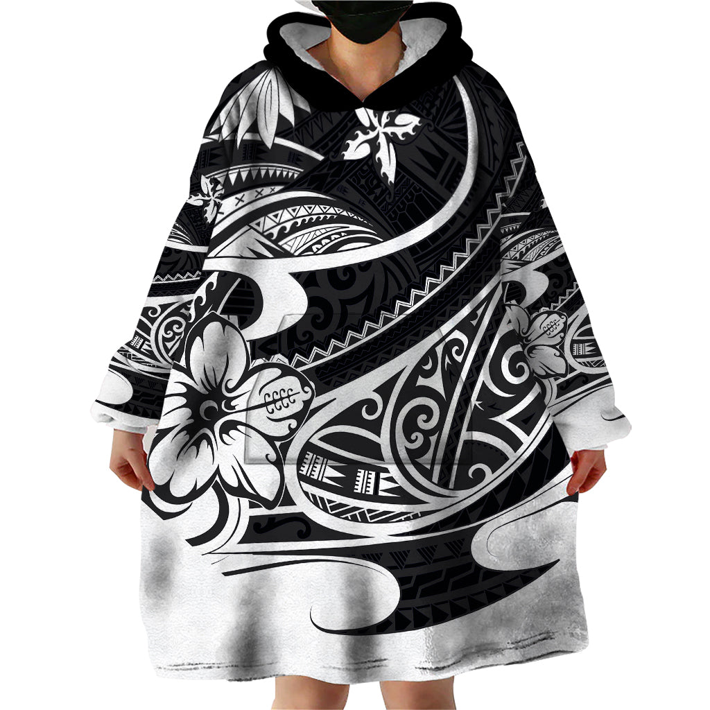 Polynesian Tribal Wearable Blanket Hoodie Black LT6 - Wonder Print Shop