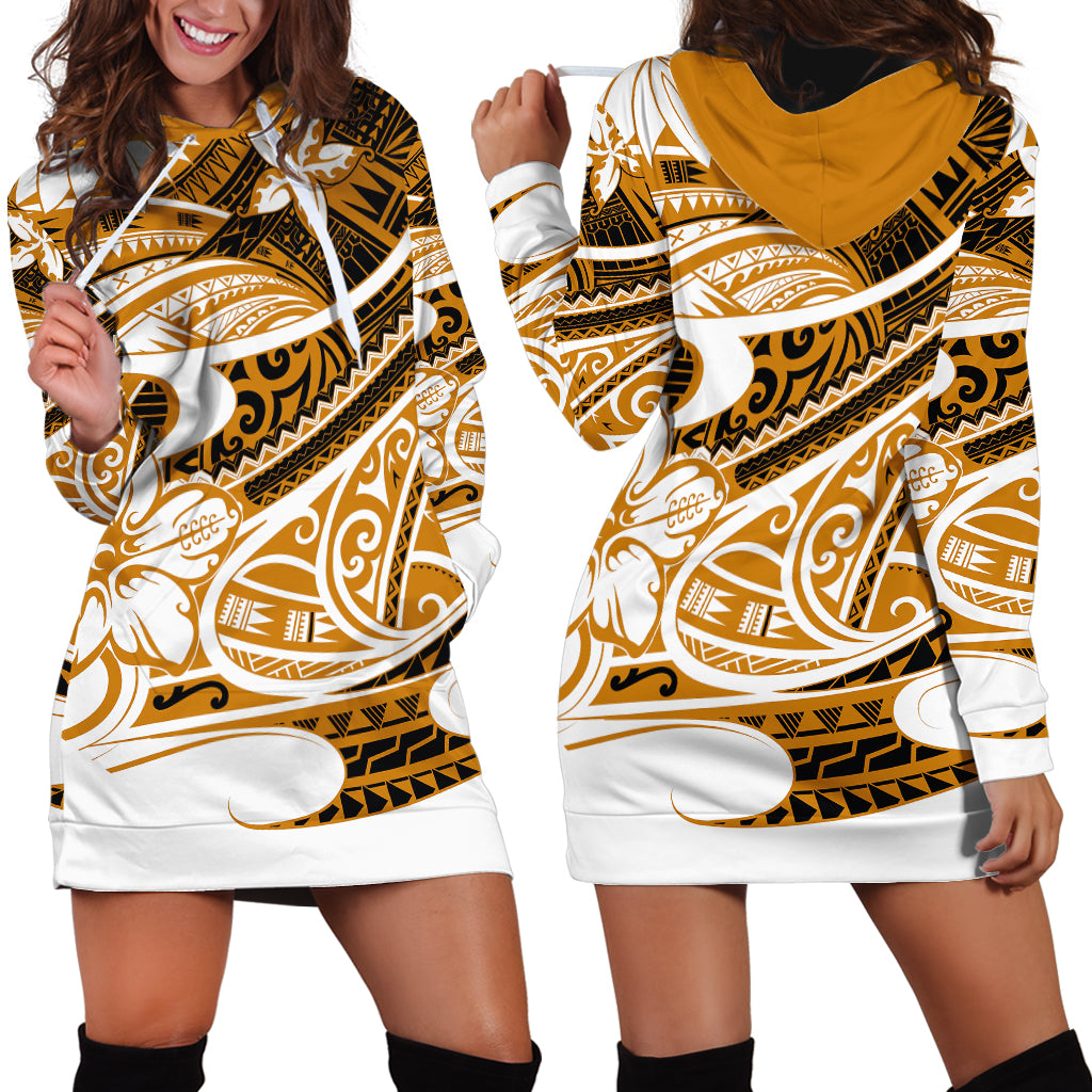 Polynesian Tribal Hoodie Dress Gold LT6 - Wonder Print Shop