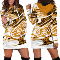 Polynesian Tribal Hoodie Dress Gold LT6 - Wonder Print Shop