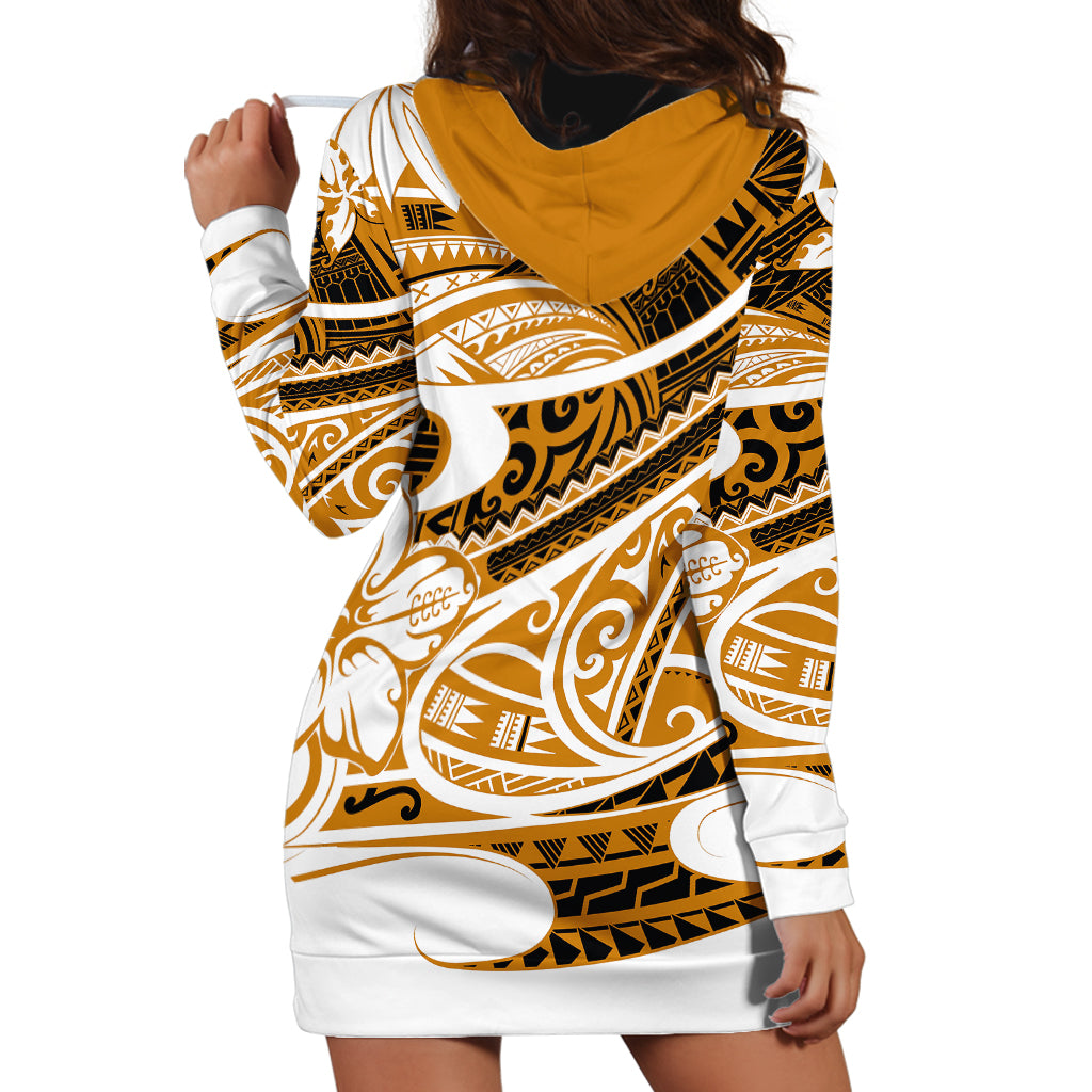 Polynesian Tribal Hoodie Dress Gold LT6 - Wonder Print Shop