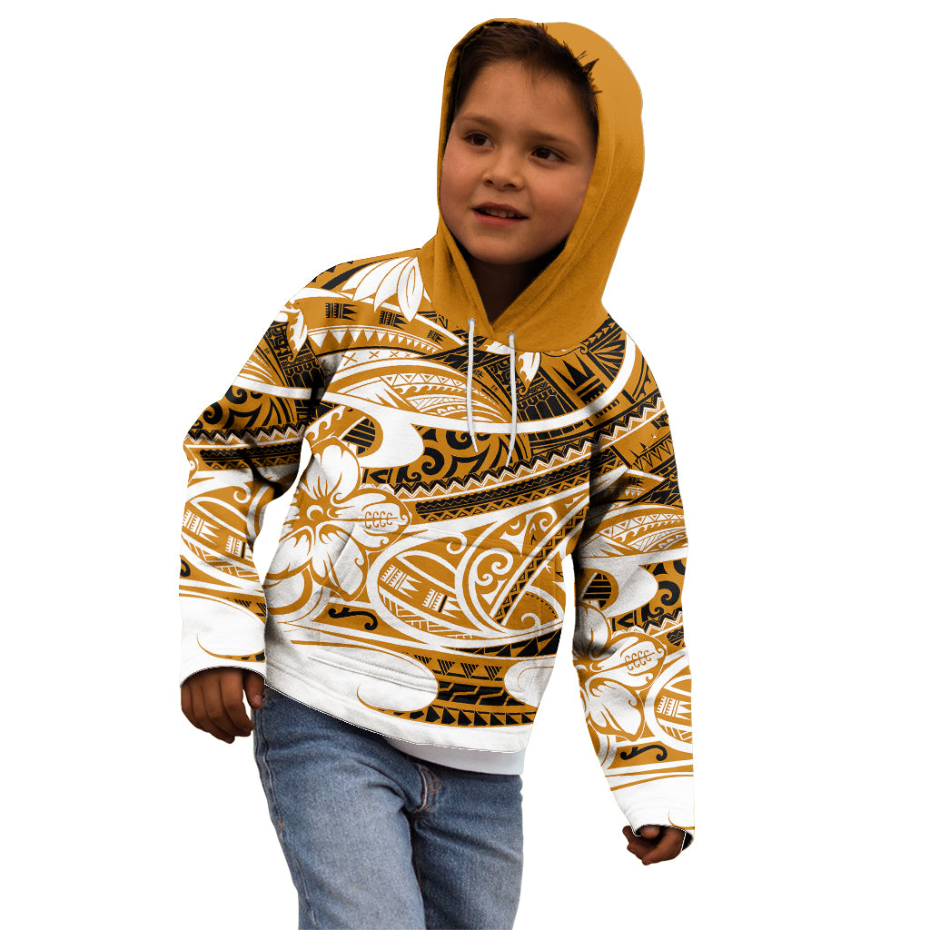 Polynesian Tribal Kid Hoodie Gold LT6 - Wonder Print Shop