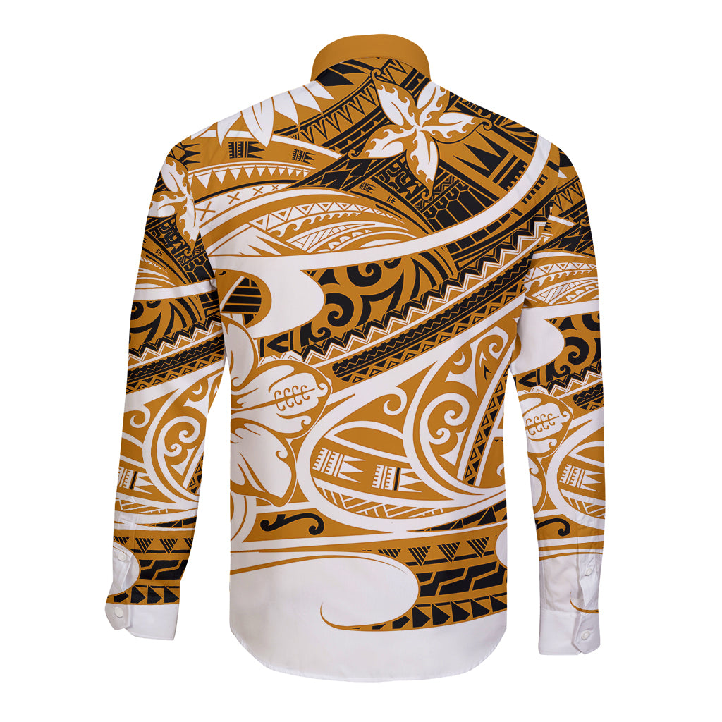 Polynesian Tribal Long Sleeve Button Shirt Gold LT6 - Wonder Print Shop