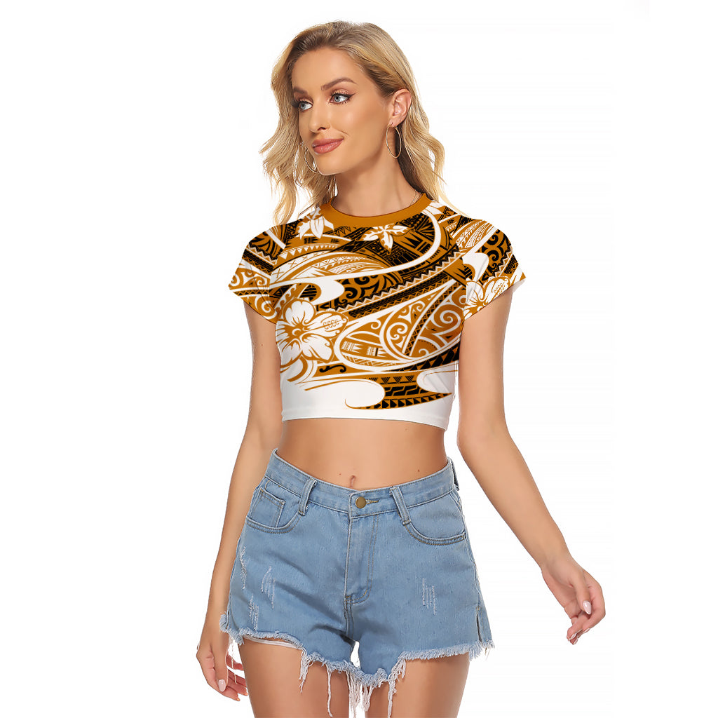 Polynesian Tribal Raglan Cropped T Shirt Gold LT6 - Wonder Print Shop
