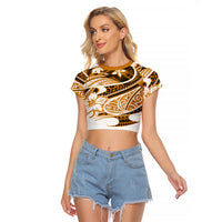 Polynesian Tribal Raglan Cropped T Shirt Gold LT6 - Wonder Print Shop