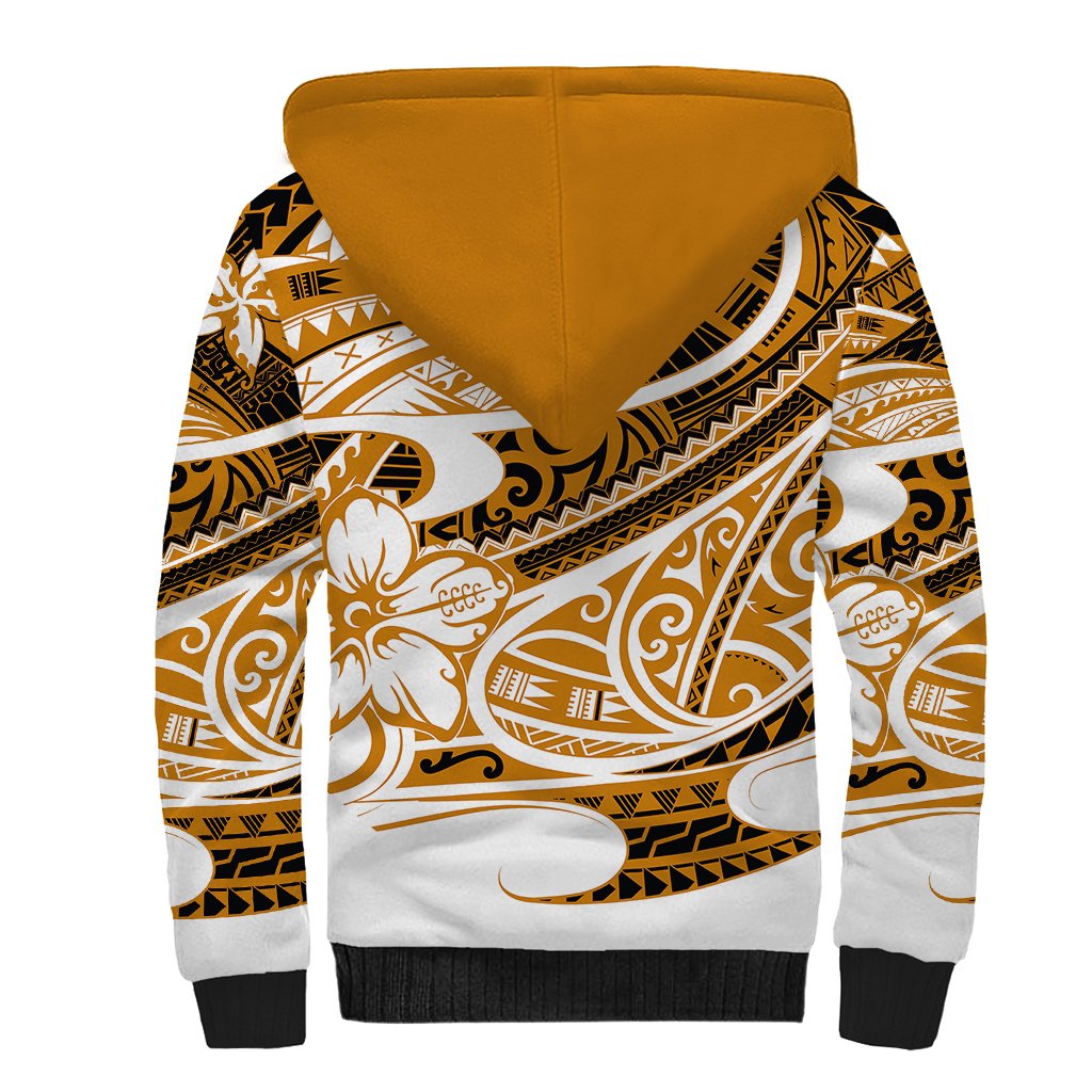 Polynesian Tribal Sherpa Hoodie Gold LT6 - Wonder Print Shop