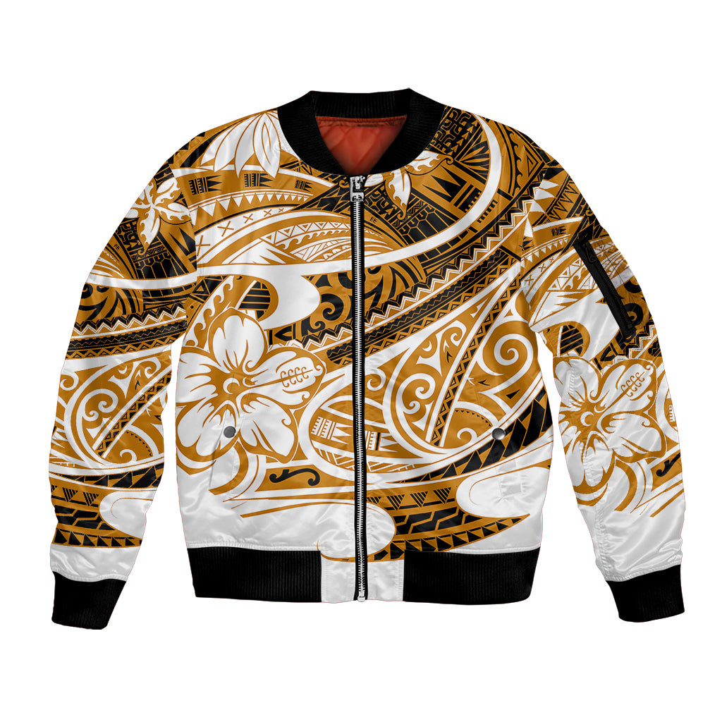 Polynesian Tribal Sleeve Zip Bomber Jacket Gold LT6 - Wonder Print Shop