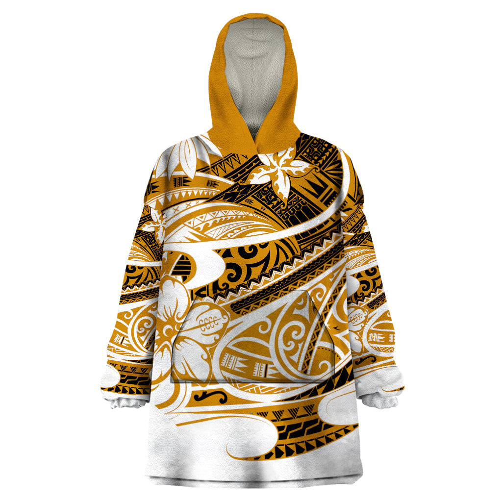 Polynesian Tribal Wearable Blanket Hoodie Gold LT6 - Wonder Print Shop