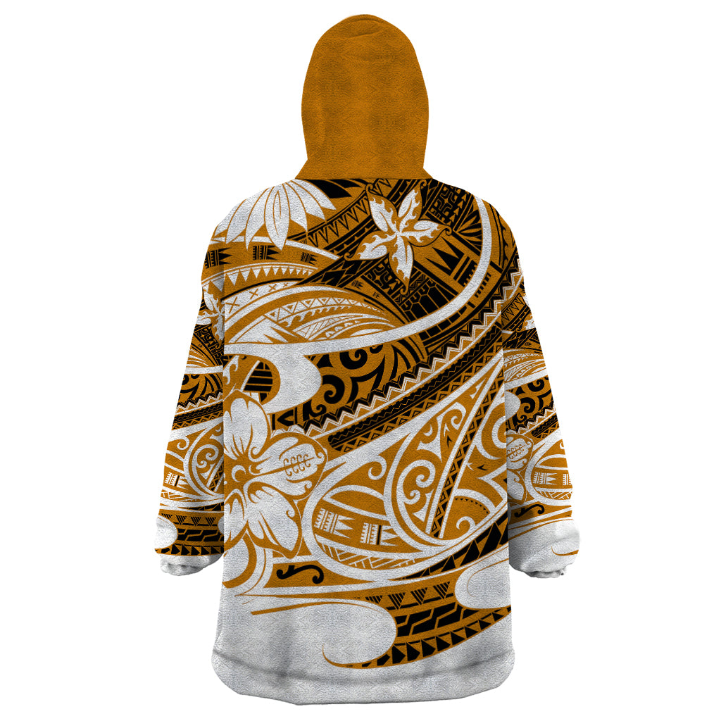 Polynesian Tribal Wearable Blanket Hoodie Gold LT6 - Wonder Print Shop