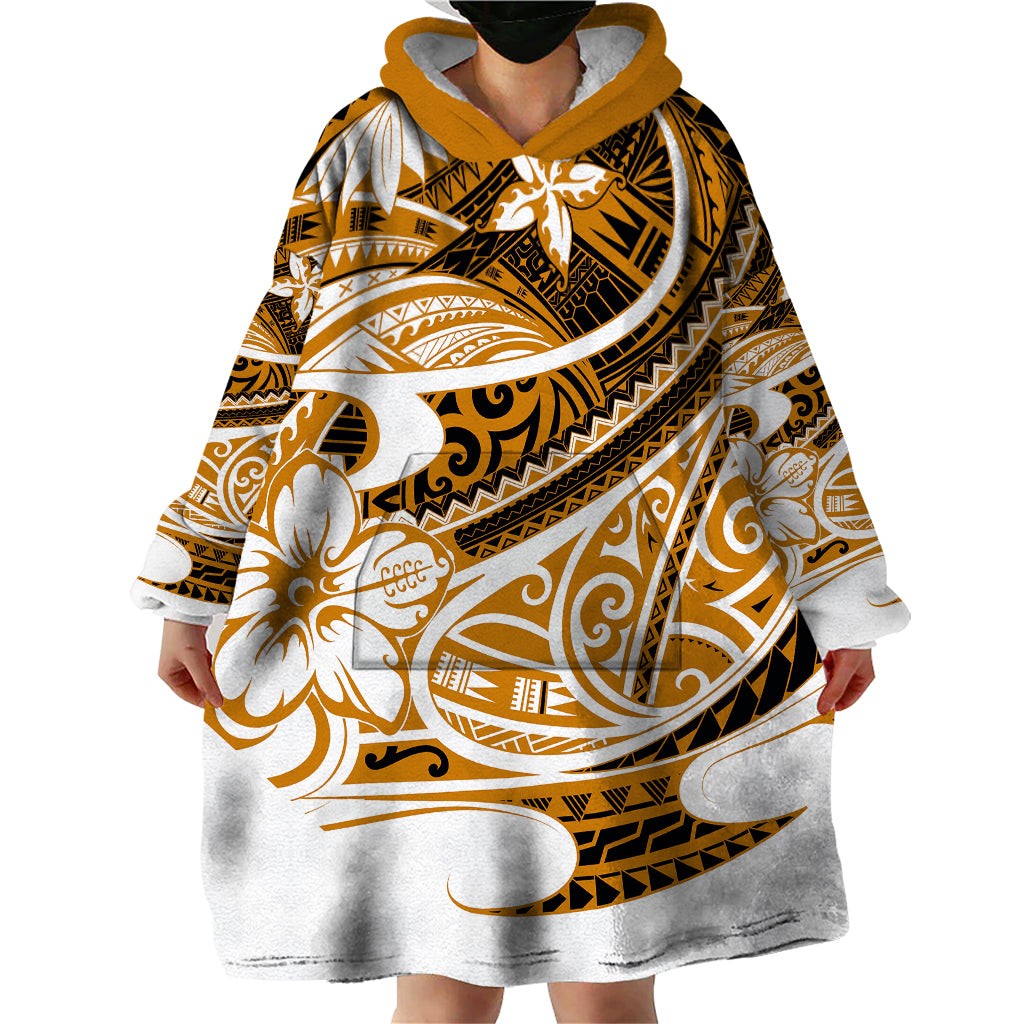 Polynesian Tribal Wearable Blanket Hoodie Gold LT6 - Wonder Print Shop