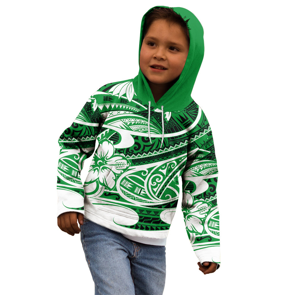 Polynesian Tribal Kid Hoodie Green LT6 - Wonder Print Shop