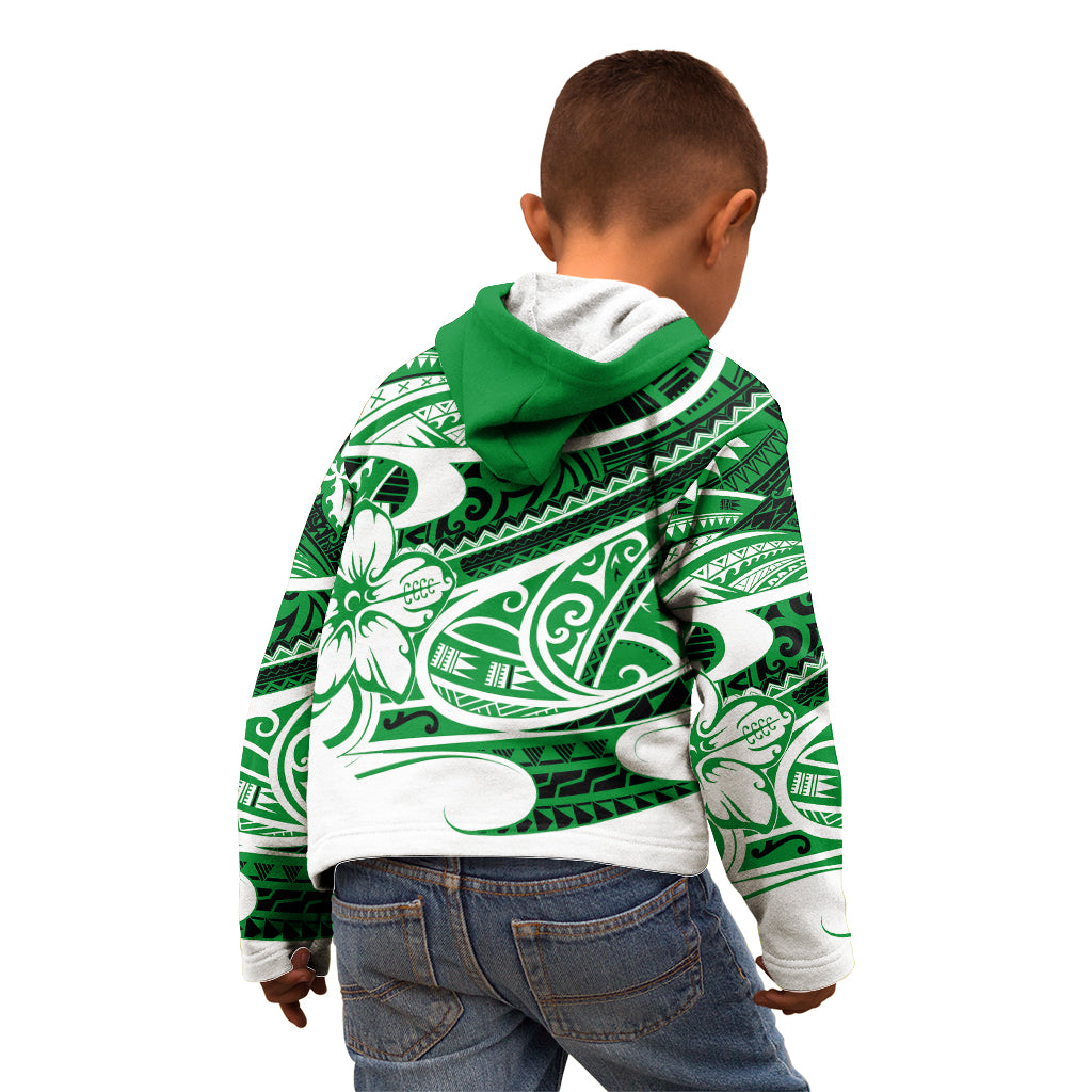 Polynesian Tribal Kid Hoodie Green LT6 - Wonder Print Shop