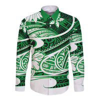 Polynesian Tribal Long Sleeve Button Shirt Green LT6 - Wonder Print Shop