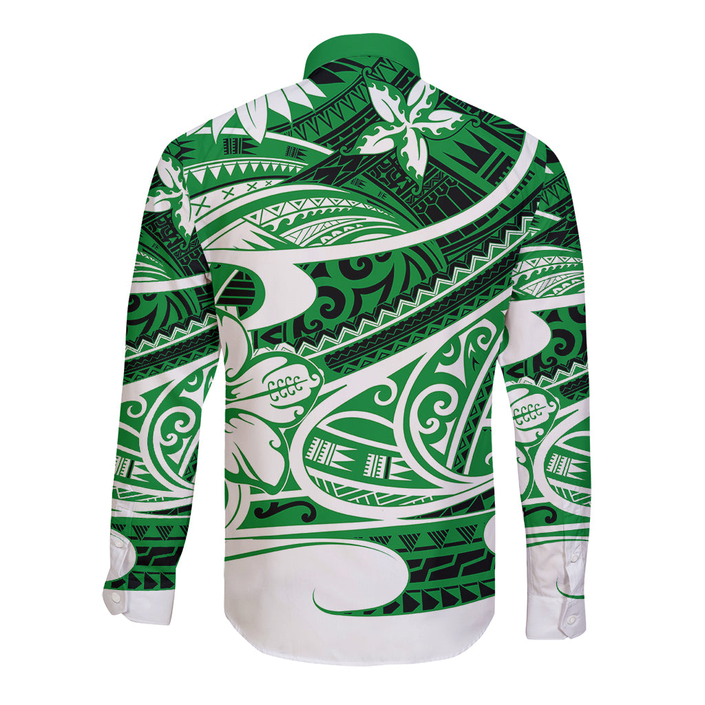 Polynesian Tribal Long Sleeve Button Shirt Green LT6 - Wonder Print Shop
