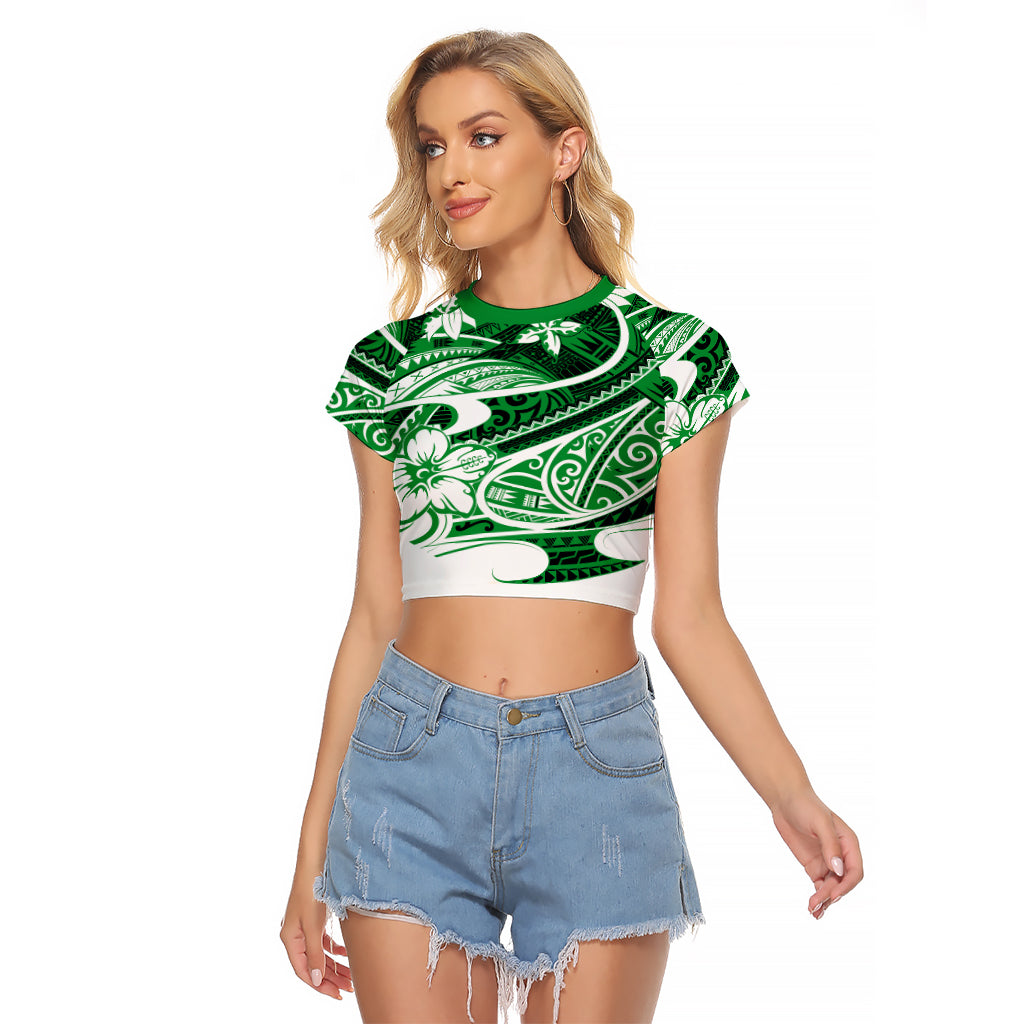 Polynesian Tribal Raglan Cropped T Shirt Green LT6 - Wonder Print Shop