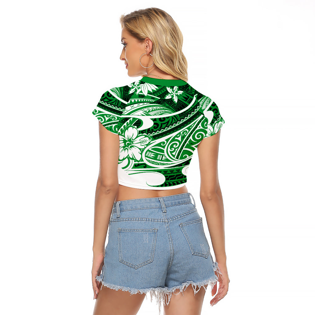 Polynesian Tribal Raglan Cropped T Shirt Green LT6 - Wonder Print Shop