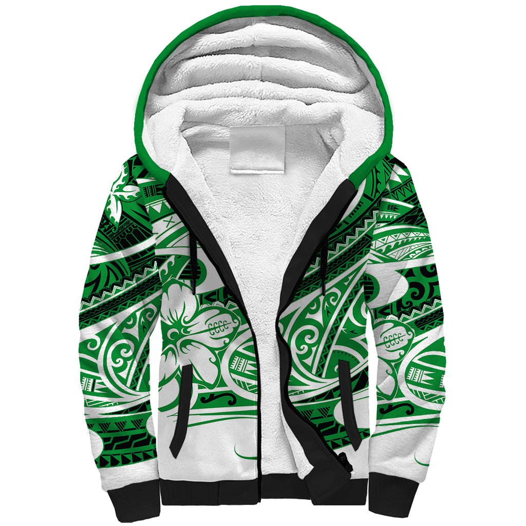 Polynesian Tribal Sherpa Hoodie Green LT6 - Wonder Print Shop